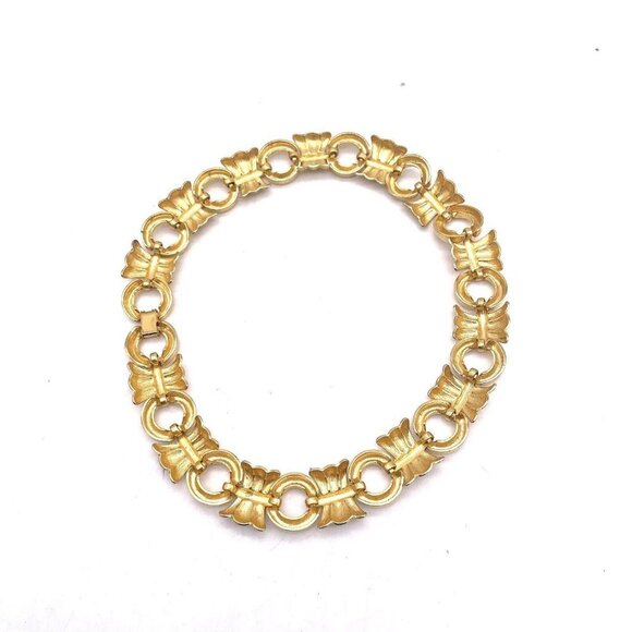 Chunky Link Brushed Textured Finish Choker Necklace Gold Tone 17 Inch - Picture 5 of 6